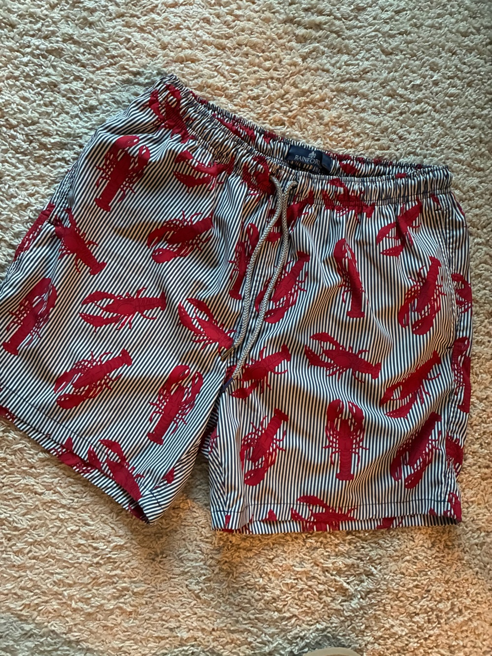 RAINFOREST Men’s Swim Shorts White & Red Lobster Print